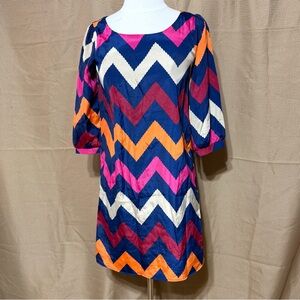 Almost Famous Chevron Shift Dress — Navy, Hot Pink & Orange Zigzag